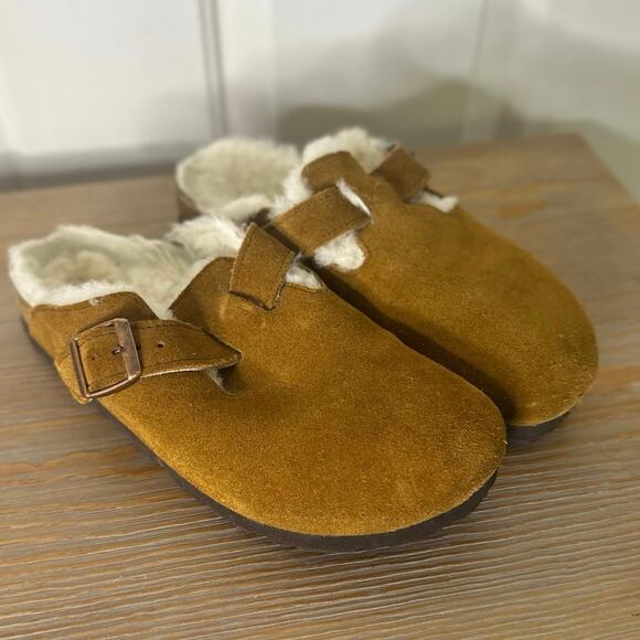 Birkenstock Clogs Size 37 Boston Slip On Suede Shearling Comfort Shoes - Picture 2 of 10